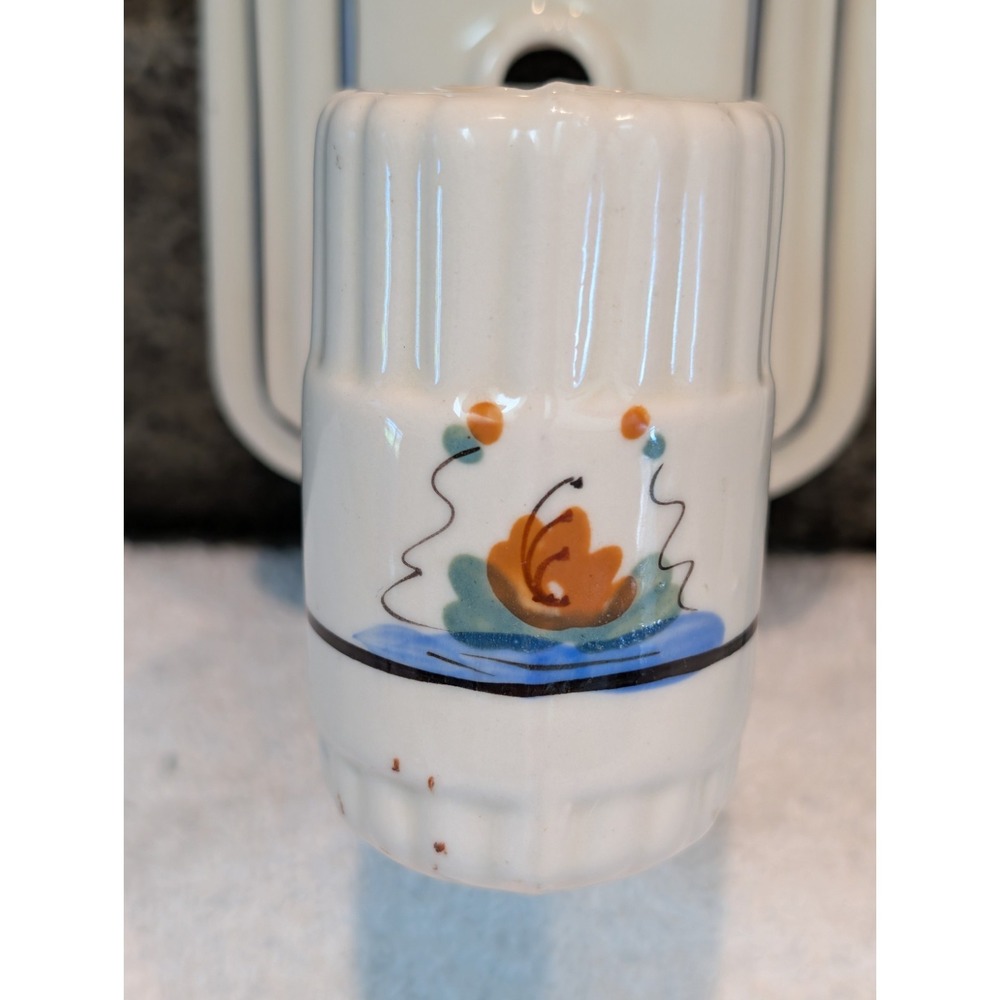Vintage Porcelain Sconce Light Pair Flower Ceramic Wall Fixture Art Deco 1930 - Picture 4 of 16